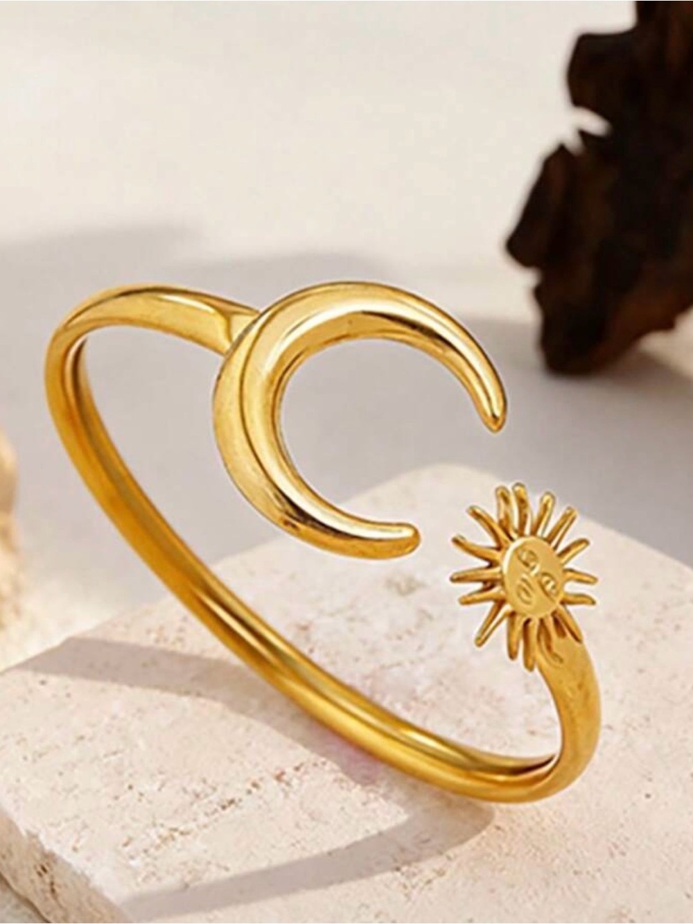Gold Crescent Moon and Sun Bracelet
